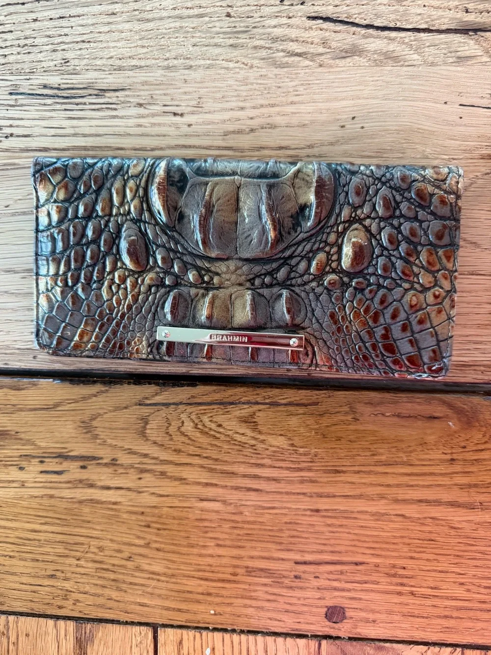 Brahmin Iridescent Brown Croc-Embossed Leather Clutch - Picture 4 of 10